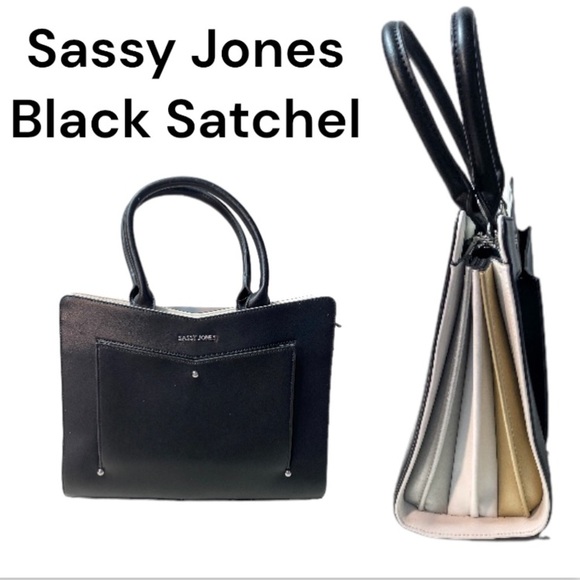 NWT Sassy Jones Charell Black and White Accordion Pleated Satchel - Picture 1 of 13